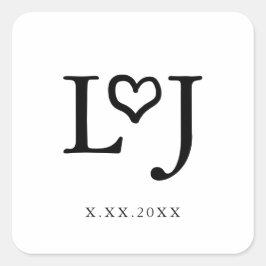 Pegatina Cuadrada Pegatinas de bodas personalizadas para el corazón