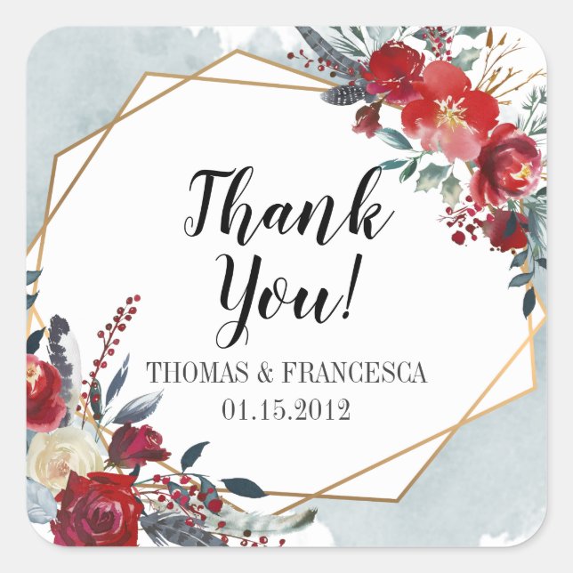 Pegatina Cuadrada Pegatinas de Boho Floral Gold Geométrico (Anverso)