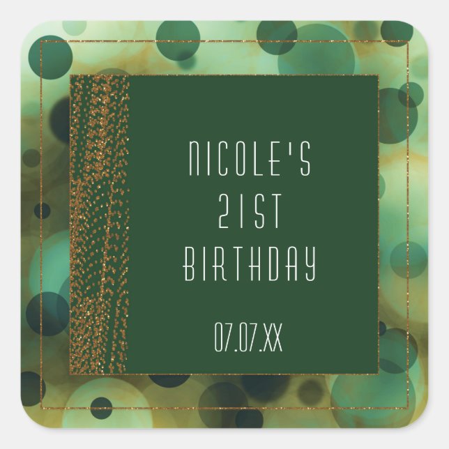 Pegatina Cuadrada Pegatinas de Bokeh Glam Green y Gold Favorito (Anverso)