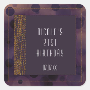 Pegatina Cuadrada Pegatinas de Bokeh Glam Purple y Gold Favorito