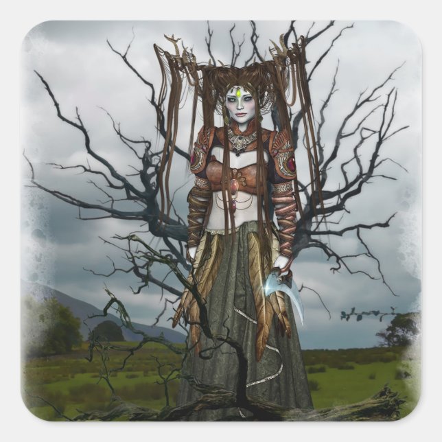 Pegatina Cuadrada pegatinas de brujas de fantasía (Anverso)