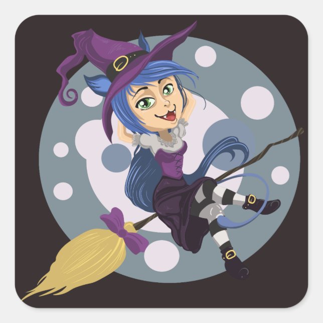 Pegatina Cuadrada Pegatinas de brujas de gato (Anverso)