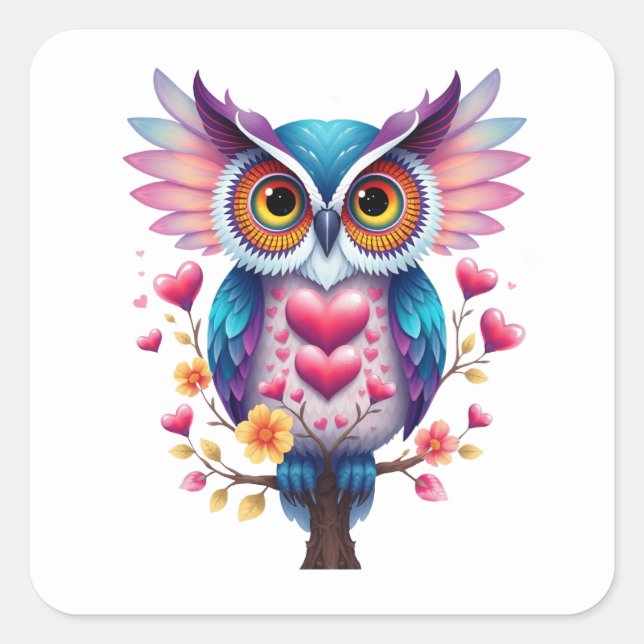 Pegatina Cuadrada Pegatinas de Búho divertido romántico (Anverso)