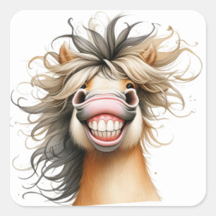 Pegatina Cuadrada Pegatinas de caballos divertidos