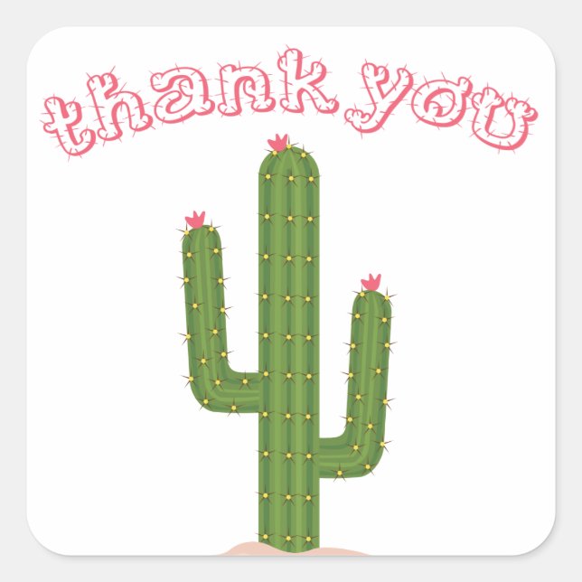 Pegatina Cuadrada Pegatinas De Cactus Verdes Gracias A Rosa (Anverso)