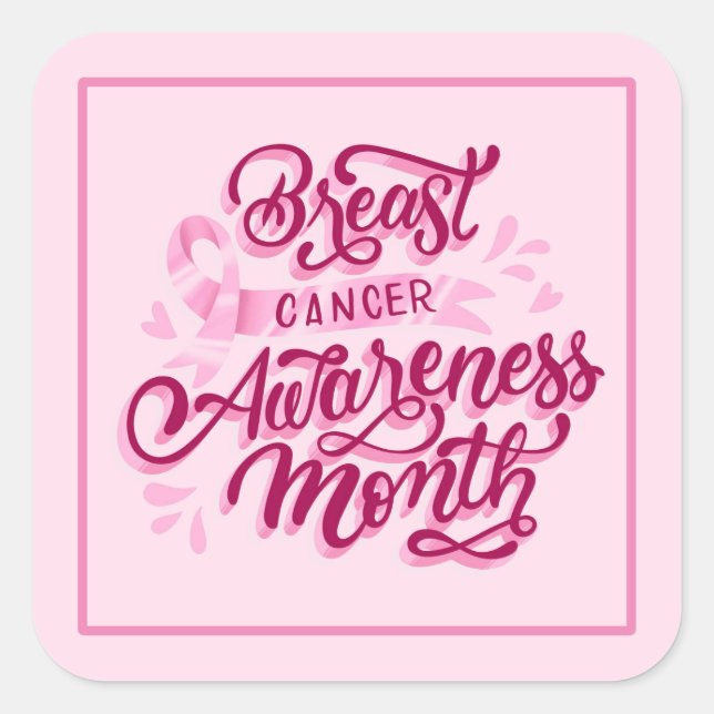 Pegatina Cuadrada Pegatinas de cáncer de mama - Cinta rosada (Anverso)