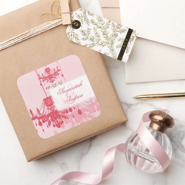 Pegatina Cuadrada Pegatinas de candelabro de damasco rosado Honeysuc (Regalar)