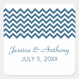 Pegatina Cuadrada Pegatinas de casamiento azul y simple para chevron