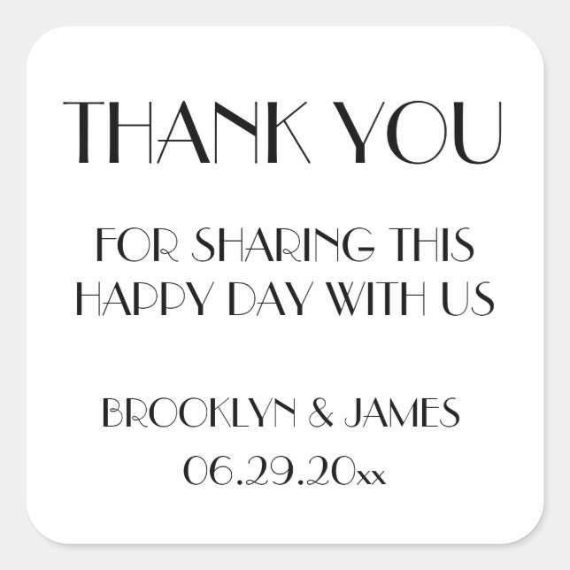 Pegatina Cuadrada Pegatinas de casamiento blanco de decoración mínim (Anverso)