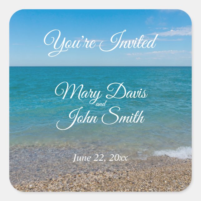 Pegatina Cuadrada Pegatinas de casamiento del paraíso azul (Anverso)