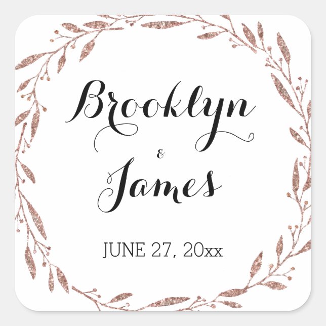 Pegatina Cuadrada Pegatinas de casamiento Rosa Relieve metalizado do (Anverso)