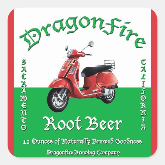 Pegatina Cuadrada Pegatinas de Cerveza Raíz DragonFire (Anverso)
