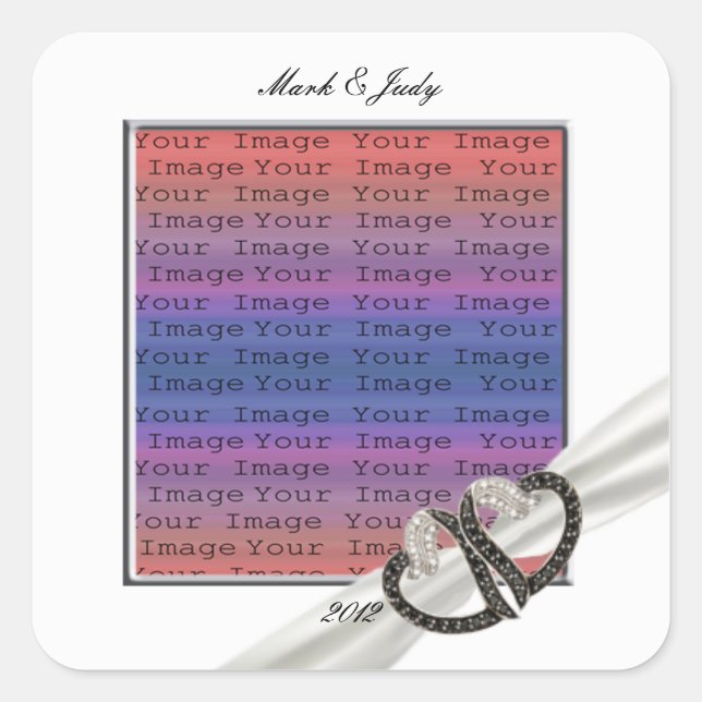 Pegatina Cuadrada Pegatinas de corazones de diamantes blancos y negr (Anverso)