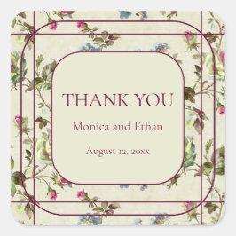 Pegatina Cuadrada Pegatinas de cosecha romántica de rosa floral