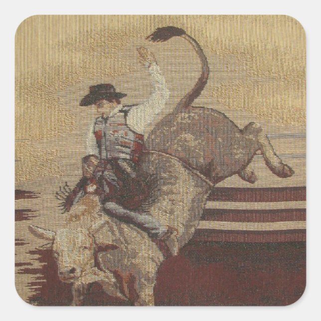 Pegatina Cuadrada Pegatinas de Cowboy Up Bull Rider (Anverso)