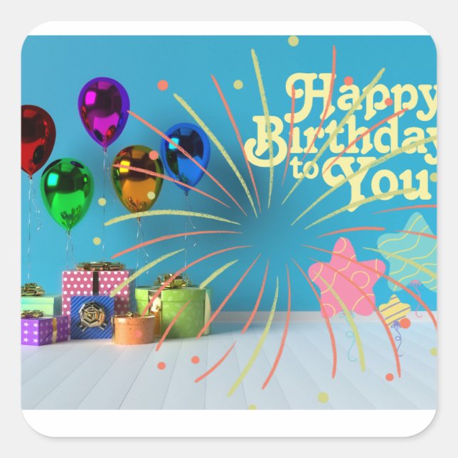 Pegatina Cuadrada Pegatinas de cumpleaños (Anverso)