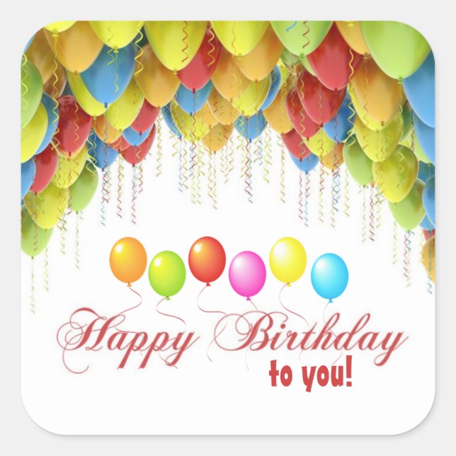 Pegatina Cuadrada Pegatinas de cumpleaños Balloon Wow (Anverso)