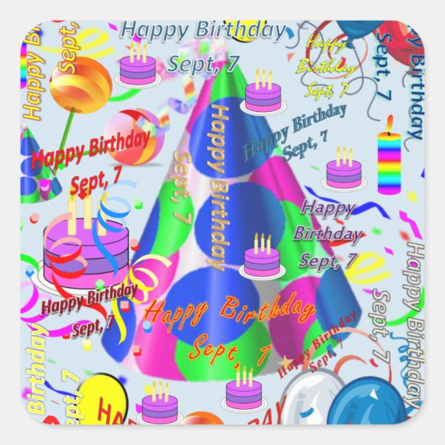 Pegatina Cuadrada Pegatinas de cumpleaños de 7 niños (Anverso)