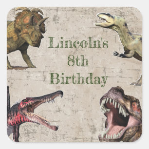 Pegatina Cuadrada Pegatinas de cumpleaños de dinosaurios personaliza