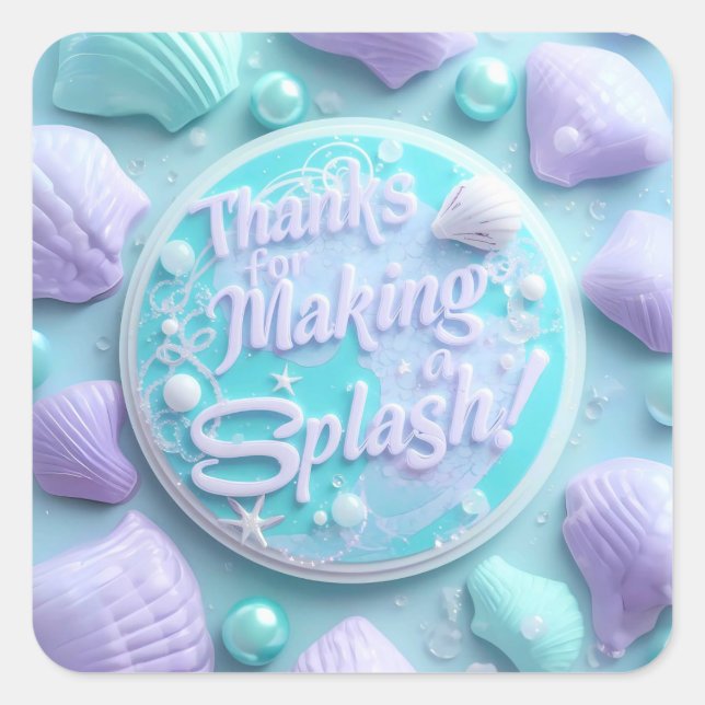 Pegatina Cuadrada Pegatinas de cumpleaños de la sirena moderna - Gra (Anverso)