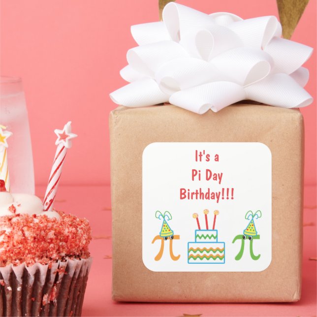 Pegatina Cuadrada Pegatinas de cumpleaños del Día Pi (Fiesta)