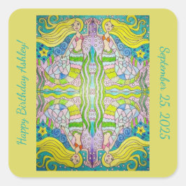 Pegatina Cuadrada Pegatinas de cumpleaños feliz de Sirena