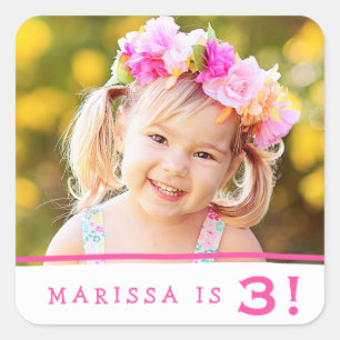 Pegatina Cuadrada Pegatinas de cumpleaños fotográficos personalizado