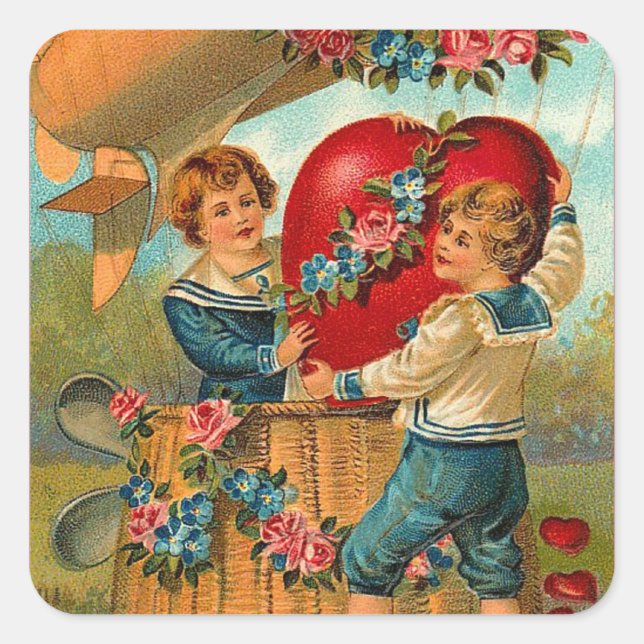 Pegatina Cuadrada Pegatinas de Cute Valentine (Anverso)