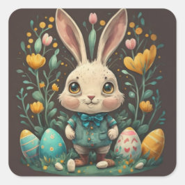 Pegatina Cuadrada Pegatinas de Cute Vintage Easter Bunny Eggs Square