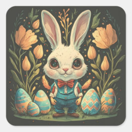 Pegatina Cuadrada Pegatinas de Cute Vintage Easter Bunny Eggs Square