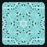 Pegatina Cuadrada Pegatinas de David Hanukkah<br><div class="desc">Agradables pegatinas de aqua Hanukkah con un patrón abstracto de Mandala Star of David. Diseñado por Susan Silva.</div>