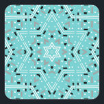 Pegatina Cuadrada Pegatinas de David Hanukkah<br><div class="desc">Agradables pegatinas de aqua Hanukkah con un patrón abstracto de Mandala Star of David. Diseñado por Susan Silva.</div>