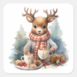 Pegatina Cuadrada pegatinas de diseño rústico vintage de navidades