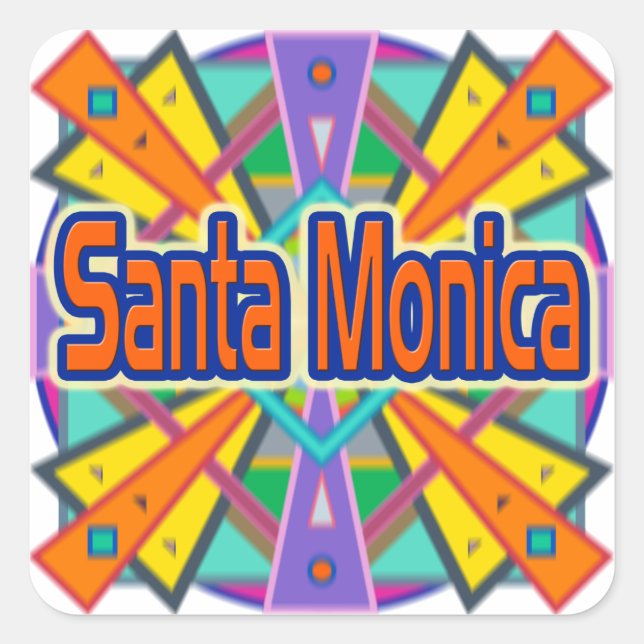 Pegatina Cuadrada Pegatinas de diseño "Santa Mónica" (Anverso)