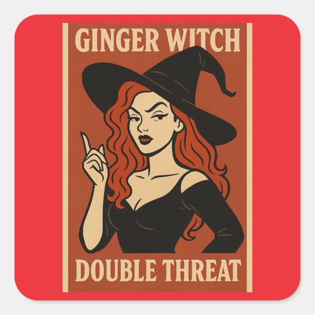 Pegatina Cuadrada Pegatinas de doble amenaza de brujas de jengibre (Anverso)