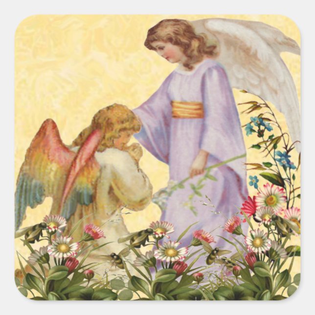 Pegatina Cuadrada Pegatinas de Easter Blessings Angel (Anverso)