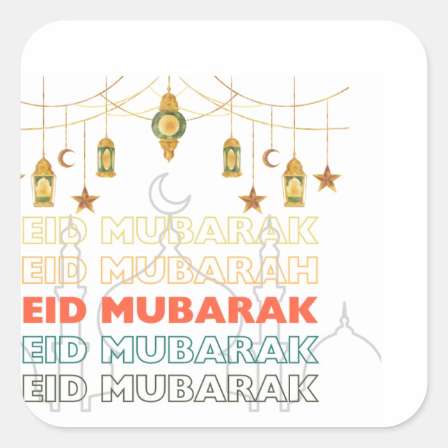Pegatina Cuadrada Pegatinas de Eid Mubarak (Anverso)