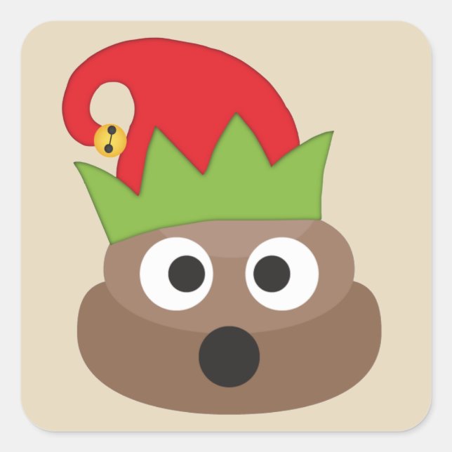 Pegatina Cuadrada Pegatinas de Emoji Elf Poop navidades (Anverso)