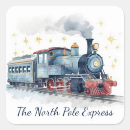 Pegatina Cuadrada Pegatinas de Entrega de Santa para Niños | Azul y 
