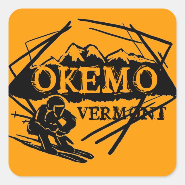 Pegatina Cuadrada Pegatinas de esquí Okemo Vermont naranja (Anverso)