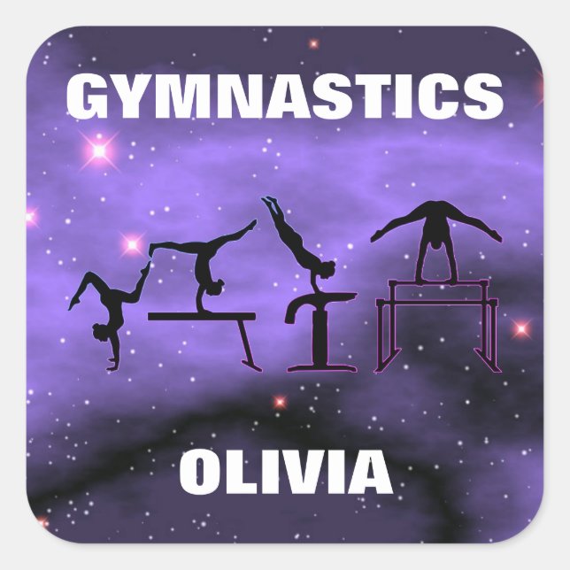 Pegatina Cuadrada Pegatinas de eventos de gimnasia de chicas (Anverso)