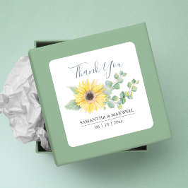 Pegatina Cuadrada Pegatinas de Favor de Girasoles Amarillos con Acua