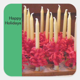 Pegatina Cuadrada Pegatinas de Felices Fiestas con velas moravanas