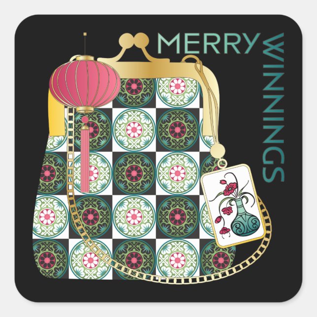 Pegatina Cuadrada Pegatinas de feriado Mah Jongg Purse (Anverso)