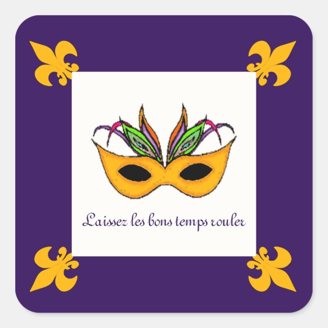 Pegatina Cuadrada Pegatinas de Fleur de Lis Mask Mardi Gras (Anverso)