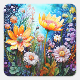 Pegatina Cuadrada Pegatinas de flores de colores