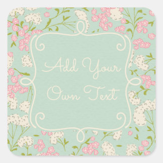 Pegatina Cuadrada Pegatinas de flores de época de menta y rosa