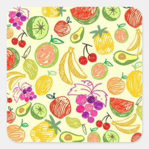 Pegatina Cuadrada Pegatinas de frutas mixtas