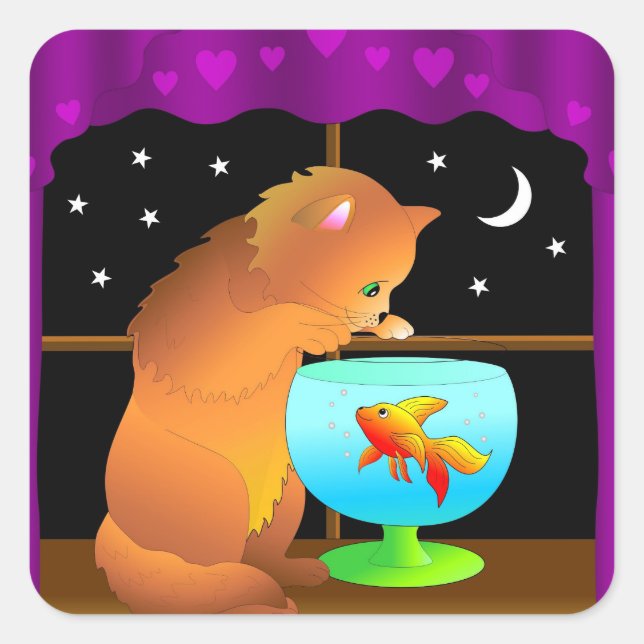 Pegatina Cuadrada pegatinas de gatos curiosos (Anverso)