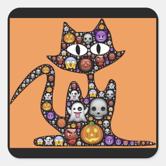 Pegatina Cuadrada pegatinas de gatos de emoji de halloween (Anverso)